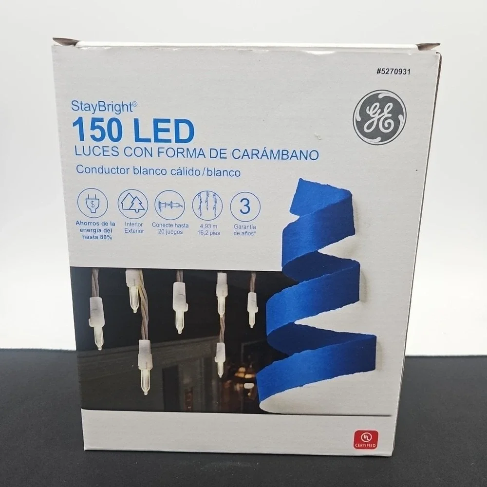 GE StayBright 150 Count White Mini LED Plug-In Christmas Icicle Lights - Picture 2 of 2